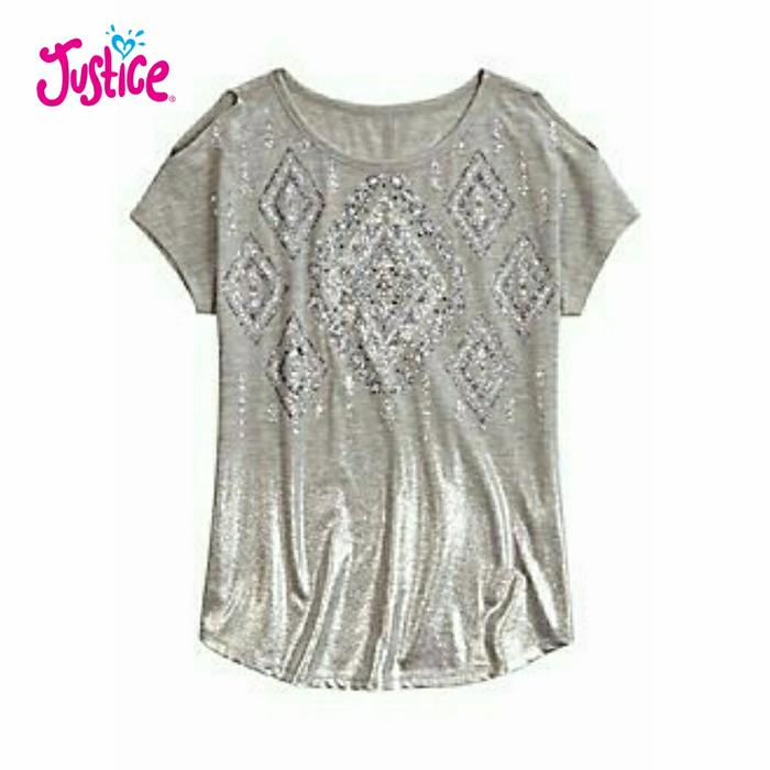 Gambar Kaos | Justice | Anak Perempuan | Glitter - Abu-abu, 5 tahun dari Pangkalan Baju undefined Tokopedia