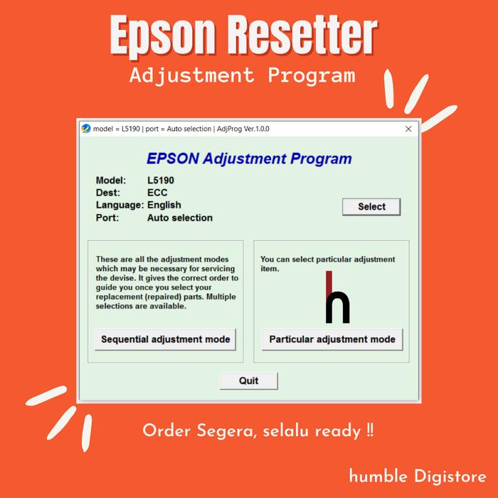 Jual Epson L5190 Program Resetter / Waste Ink Pad Counter Reset Kota Bandung humble