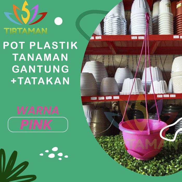 Gambar Pot Plastik Tanaman Gantung Uk. 20 cm + Tatakan - Merah Muda dari TIRTAMAN undefined Tokopedia