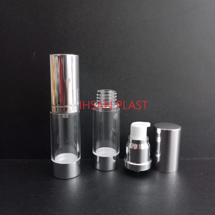 Gambar BOTOL AIRLESS 15 ML CHROME FULL CAP - SILVER dari Ihsan Plast undefined Tokopedia