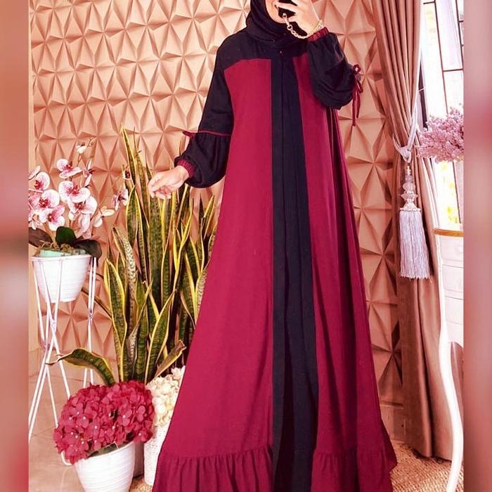 Gambar Gamis Wanita Muslim Terbaru Safana Maxi Dress Ceruti Babydoll Polos - Maroon dari EVLYN OLSHOP undefined Tokopedia