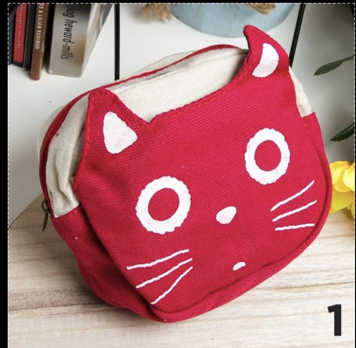 Gambar DOMPET KOIN KUCING LUCU KAIN | POUCH CAT KECIL KAIN - Merah dari Mega Indo Grosir undefined Tokopedia