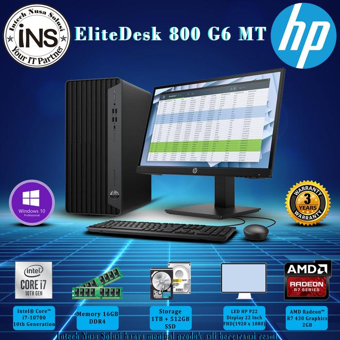 Gambar PC HP EliteDesk 800 G6 Tower 32S49PA i7-10700 16GB 1TB+512GB SSD VGA W10P+P22 dari Intech Nusa Solusi undefined Tokopedia