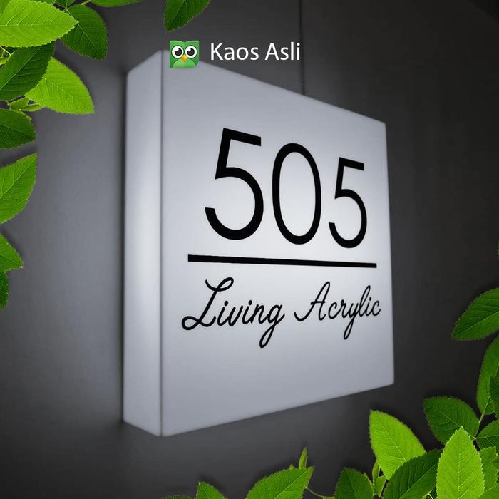 Gambar Nomor Rumah LED Neon Box Akrilik Satu Sisi - 25x25 PUTIH dari Living Acrylic Space undefined Tokopedia