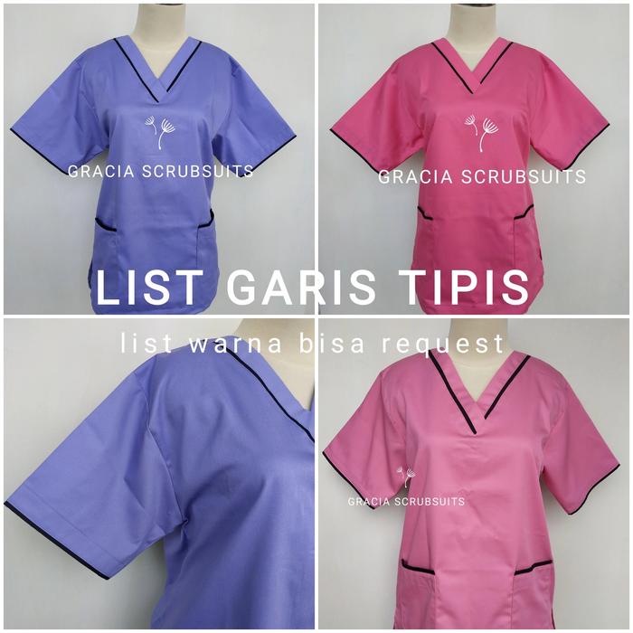 Gambar GRACIA SCRUBSUITS - baju jaga malam/oka/ok/scrub/APD list garis tipis - XL, baju lgn pendek dari Gracia Scrubsuits Malang undefined Tokopedia