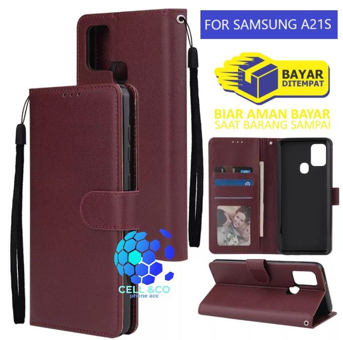 Jual Flip Cover SAMSUNG A21s Premium Leather Wallet Casing hp Flip
