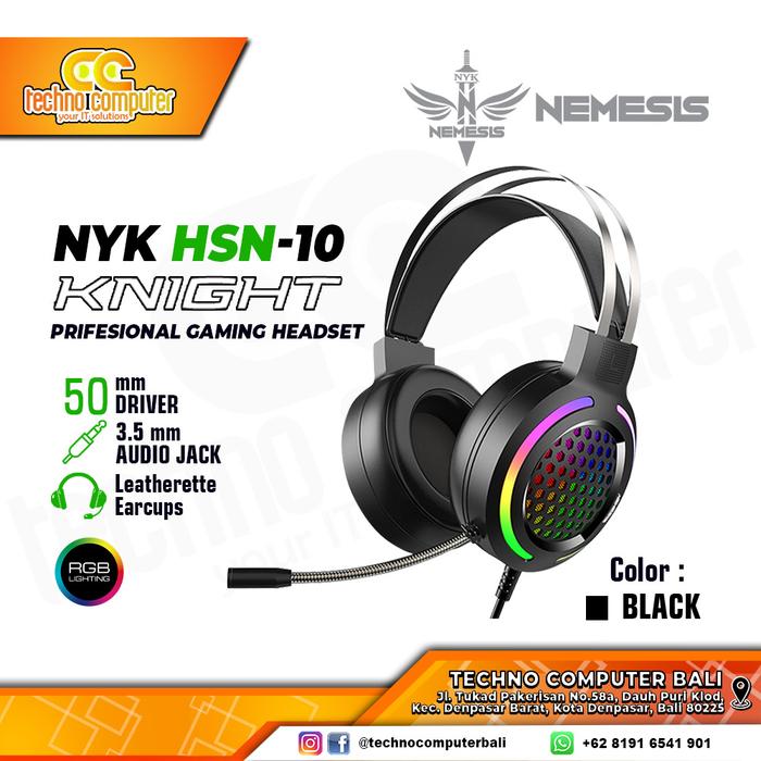 Gambar HEADSET GAMING NYK HSN-10 KNIGHT RGB - BLACK dari Techno Computer Bali undefined Tokopedia