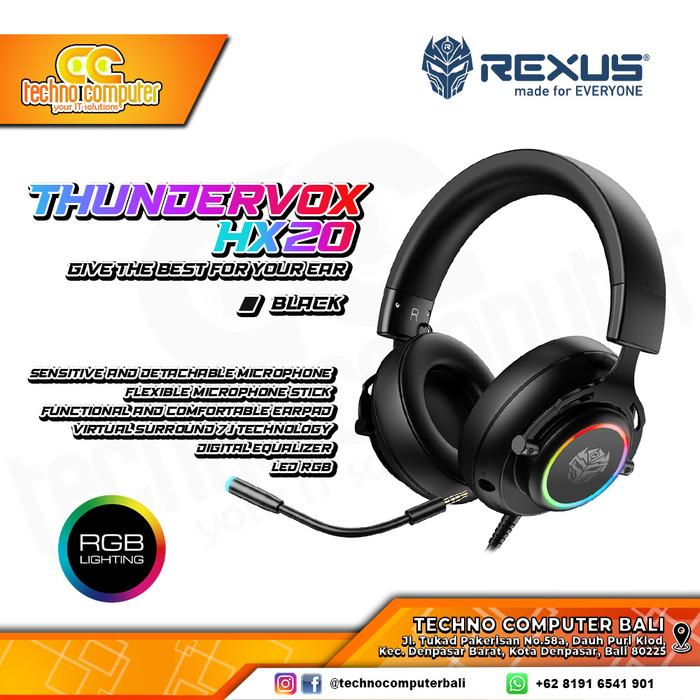 Gambar Headset REXUS Gaming Thundervox HX20 RGB - Hitam dari Techno Computer Bali undefined Tokopedia