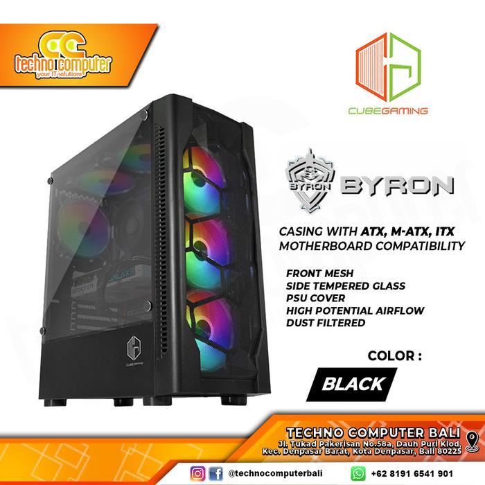 Gambar Casing CUBE GAMING BYRON - ATX - LEFT SIDE TEMPERED GLASS - PSU COVER - Hitam dari Techno Computer Bali undefined Tokopedia