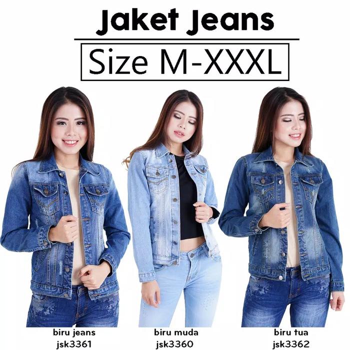 Jual [SIZE M-XXXL] Jaket Jeans Wanita Jacket Denim Polos Non