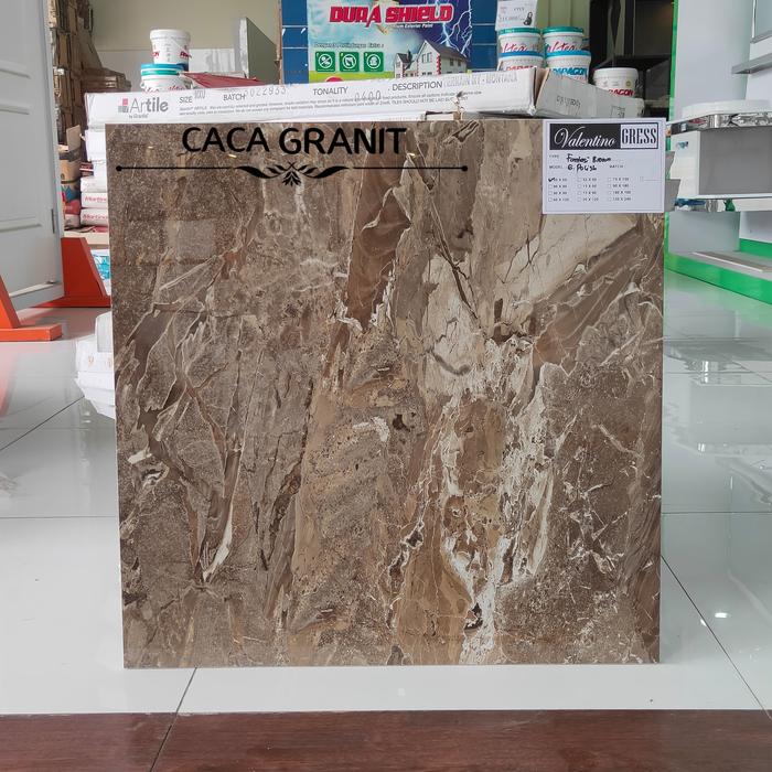Granit Lantai 60x60 Motif Marmer Fantasy Brown Valentino Gress Glazed  Polished
