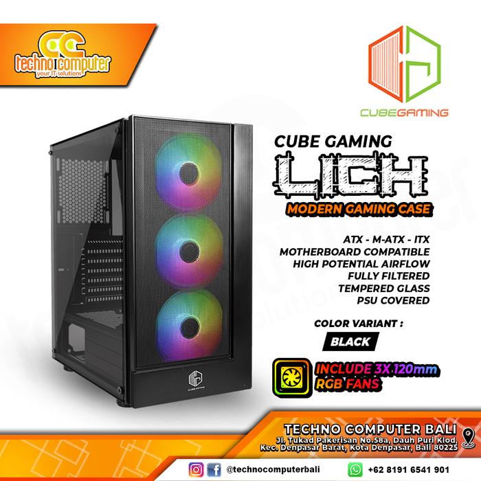Gambar CUBE GAMING LICH RGB - FREE 3 Pcs RGB FAN - Hitam dari Techno Computer Bali undefined Tokopedia