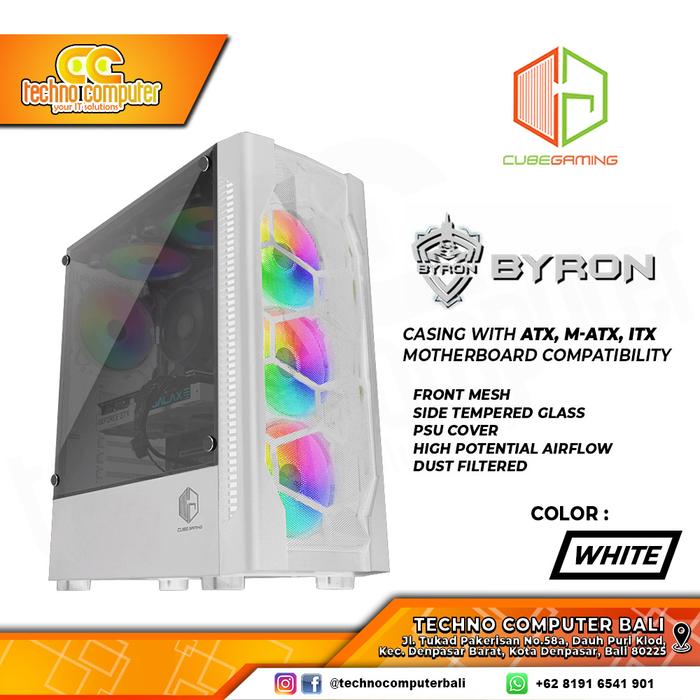 Gambar Casing CUBE GAMING BYRON - ATX - LEFT SIDE TEMPERED GLASS - PSU COVER - Putih dari Techno Computer Bali undefined Tokopedia
