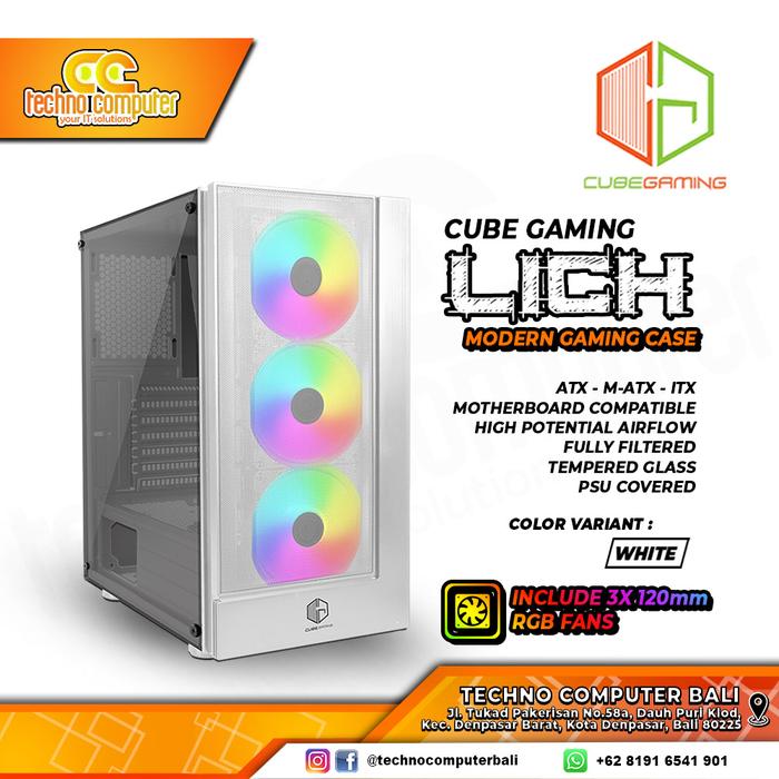 Gambar CUBE GAMING LICH RGB - FREE 3 Pcs RGB FAN - Putih dari Techno Computer Bali undefined Tokopedia