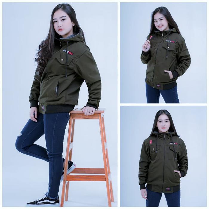 Gambar JAKET MOTOR WANITA PARASUT WATERPROOF ANTI ANGIN JAKET BOMBER TERBARU Distro Nyaman Panjang Fleece - Army, L dari Halo Jaket undefined Tokopedia