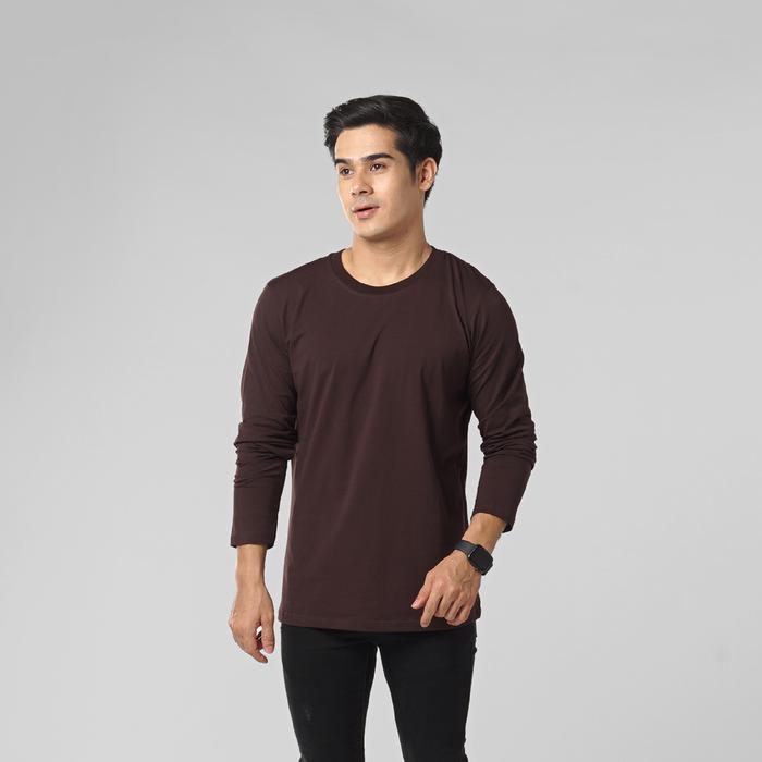 Gambar LEMONE Combed Spandek Atasan Baju Cowo Kaos Pria Polos Lengan Panjang - Coklat, XS dari LEMONE undefined Tokopedia