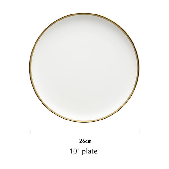 Gambar LUXURY Glazed Ceramic Tableware/ Set Alat Makan Cantik Mewah Gold Rim - 10"dinner plate, White Gold dari Bevenou Home undefined Tokopedia