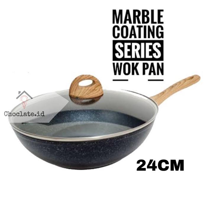 Gambar Rapa Wok Pan Anti Lengket Yoshikawa Marble Ceramic Tutup kaca 24 26cm - MT 24cm dari RatuMama undefined Tokopedia