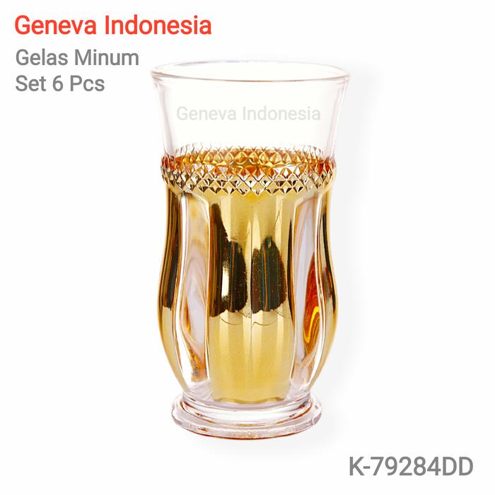 Gambar Gelas Minum Kaca Warna Emas / Gold Set 6 Pcs Homeline - K-79284DD dari Geneva Indonesia undefined Tokopedia