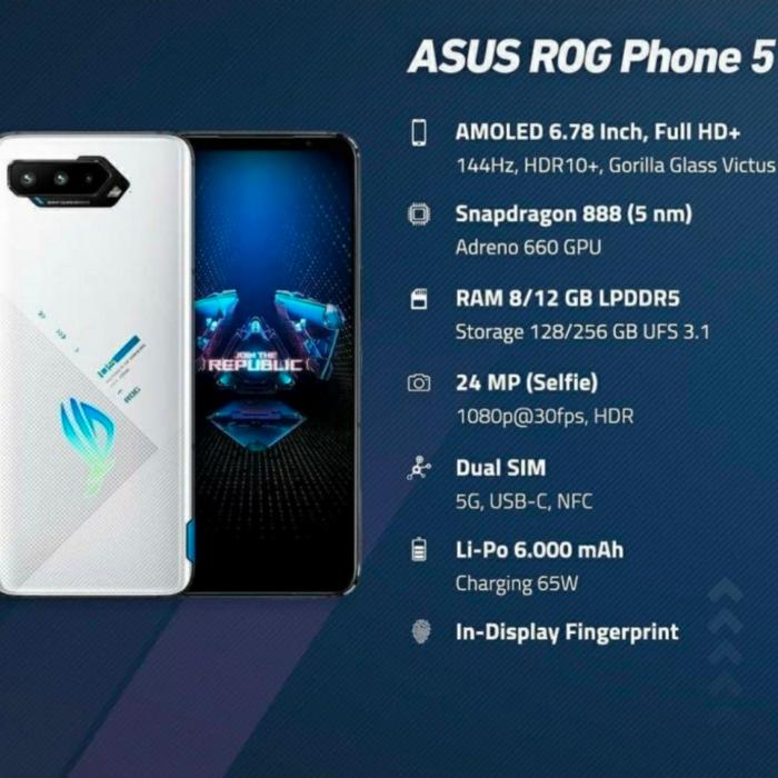 Gambar HP Asus ROG Phone 5[8/128GB]ROG PHONE 5RAM 8GB ROM 128GB RESMI- Putih - Putih dari J Store Cell undefined Tokopedia