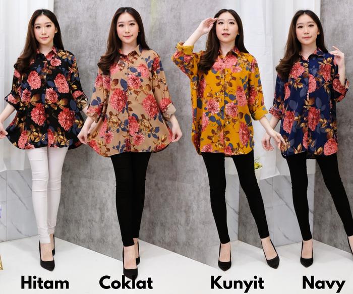 Gambar BAJU ATASAN KEMEJA WANITA JUMBO BIG SIZE XXXL LD 120 MOTIF BUNGA dari Belle Butik undefined Tokopedia