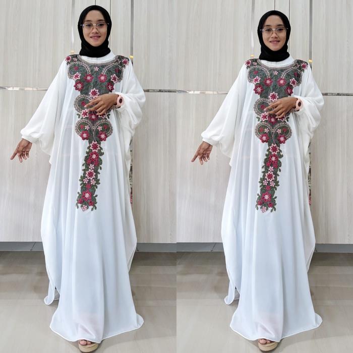 Gambar Baju Kaftan Wanita Ceruty Dress Muslim Wanita Bordir Mewah Jumbo - Putih dari Paradise Gamis undefined Tokopedia
