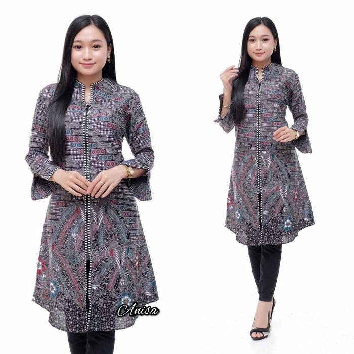 Gambar tunik batik modern kekinian seragam guru kantor - Abu-abu, XXL dari naybatik undefined Tokopedia