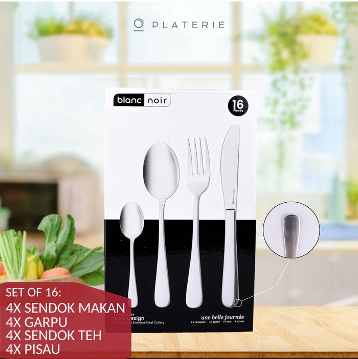 Gambar SENDOK GARPU MAKAN CUTLERY SET 16PCS BLANC NOIR - 16pcs lengkung dari Platerie undefined Tokopedia
