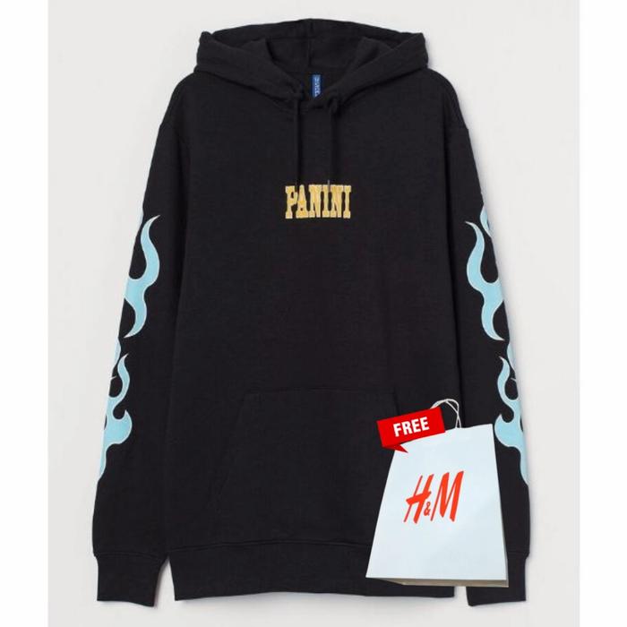 H&M HOODIE PANINI LIL NAS X HITAM FIRE BLUE PRIA WANITA M