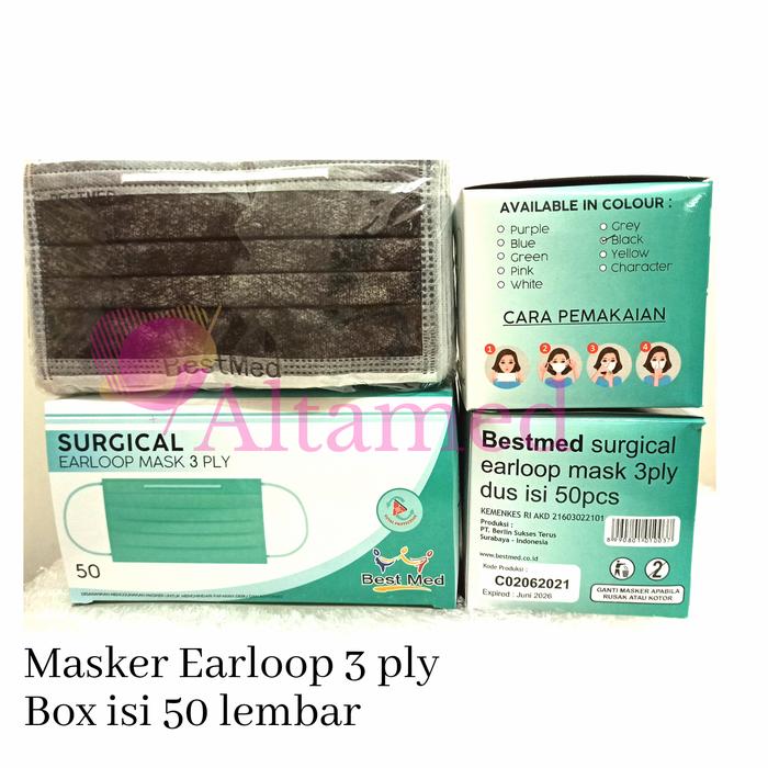 Gambar masker earloop medis 3ply bestmed warna warni - Hitam dari Altamed undefined Tokopedia