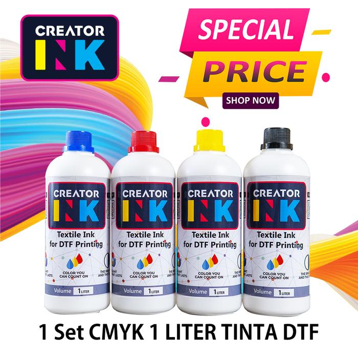 Gambar Tinta DTF | Tinta DST | Sablon Digital - CREATOR INK - 1 LITER - CMYK, Kardus+Wrapping dari TerjaminAda undefined Tokopedia