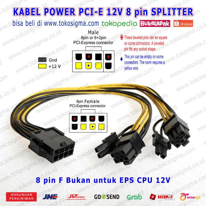 Jual Kabel Power PCIE Pin F Splitter to 2x (6+2 Pin) Mining