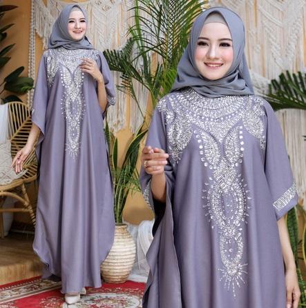 Gambar KAFTAN FARIDA JUMBO XXXXL KAFTAN KALONG WOLLPEACH APLIKASI MANIK - Grey, all size dari Kanakame undefined Tokopedia