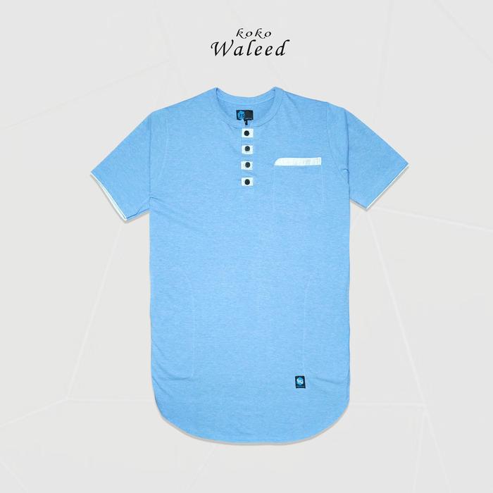 Gambar Baju Koko Muslim Waleed Pria Lengan Pendek Original Cotton Premium - Biru Muda, S dari Firsthand Kota Bandung Tokopedia