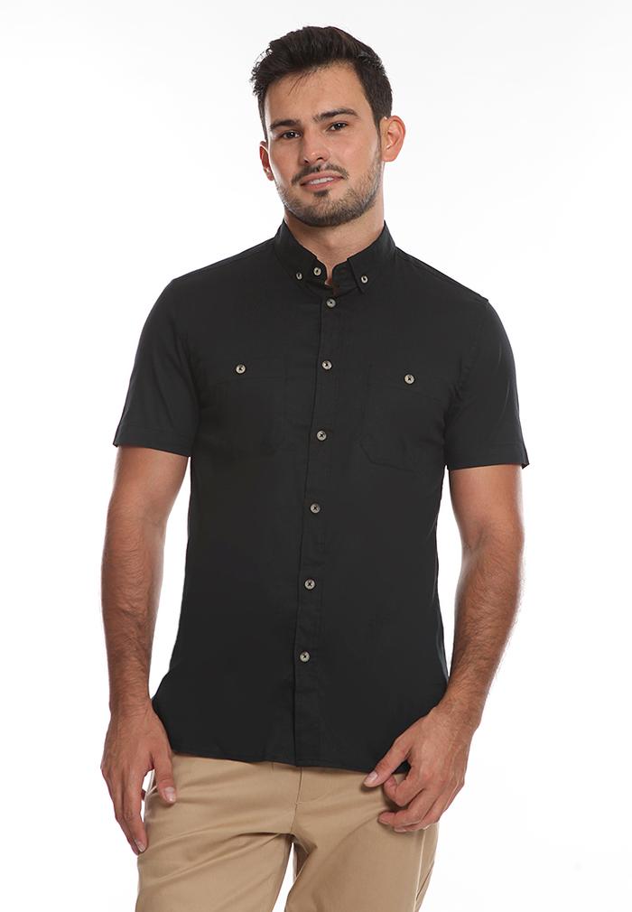 Gambar MEN'S TOP Kemeja Pria Lengan Pendek Slim Fit Twimpo-Black - M dari Men's Top Official undefined Tokopedia