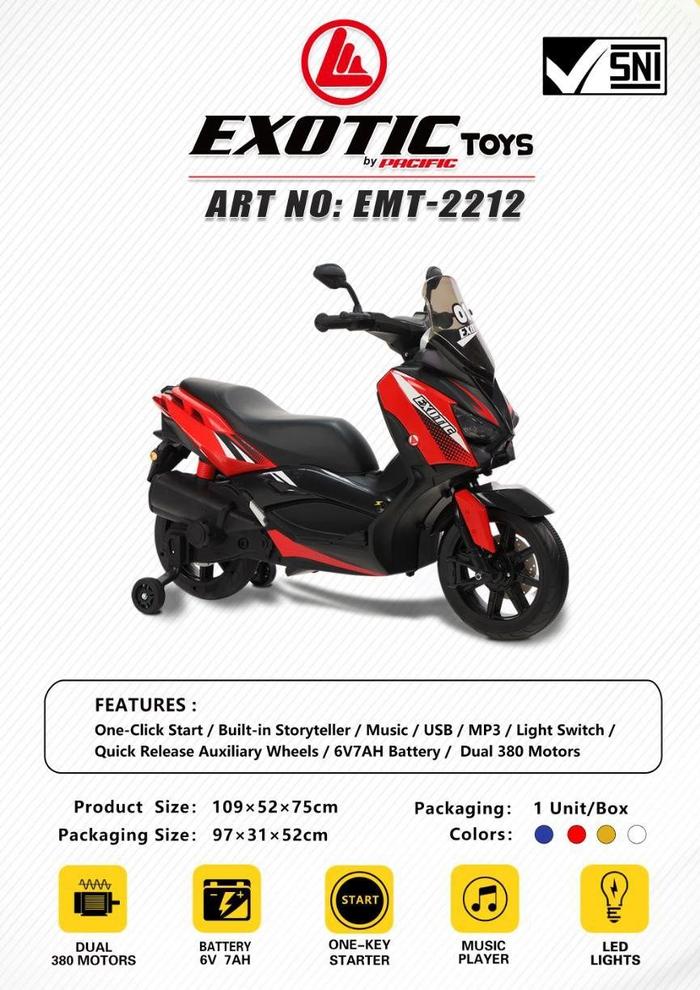 Gambar Mainan Anak Motor Aki Exotic EMT 2212 Exotic Rechargeable Garansi SNI - Merah dari Sepeda dan Motor Listrik undefined Tokopedia