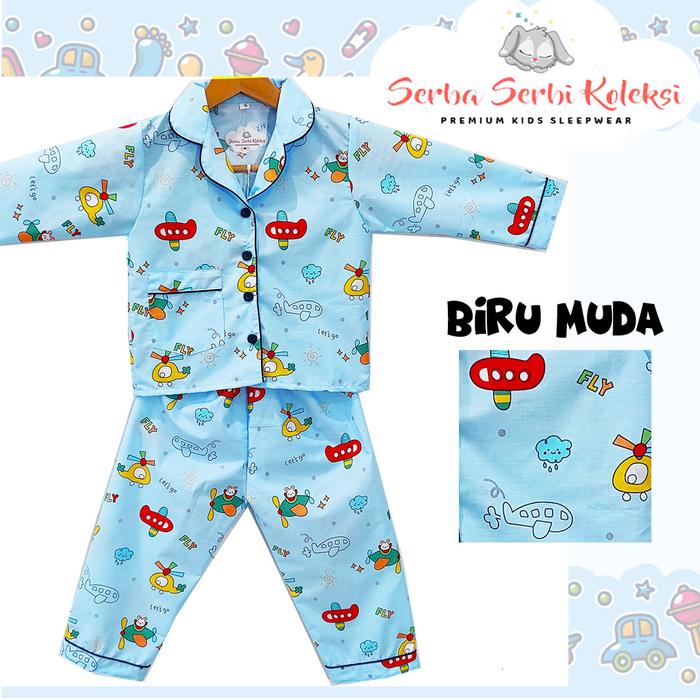 Gambar PIYAMA ANAK LENGAN PANJANG / BAJU TIDUR ANAK KATUN PREMIUM - PP46 - Biru Keren, S dari SerbaSerbiKoleksi_NEW undefined Tokopedia
