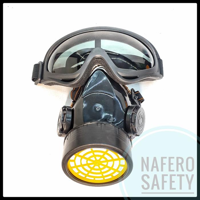 Gambar SET MASKER RESPIRATOR SINGLE DAN KACAMATA GOOGLE - LENSA HITAM, NP305 KUNING dari Nafero Safety undefined Tokopedia