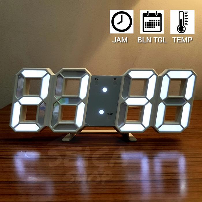 Gambar Jam Digital LED Jam Meja Jam Dinding Digital LED Clock - Putih dari Seica Star undefined Tokopedia
