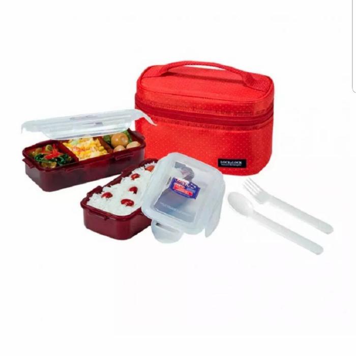 Gambar Promo Lock&Lock Lock n Lock Lunch Box Set 3 in 1 HPL764 Bag - Merah 2 Pcs Set dari Baby Ananta undefined Tokopedia
