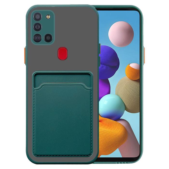 Gambar Casing SoftCase Simpan Kartu Card Slot Samsung A21S Colored Holder - Hijau, SAMSUNG A21S dari Helo Aksesoris undefined Tokopedia