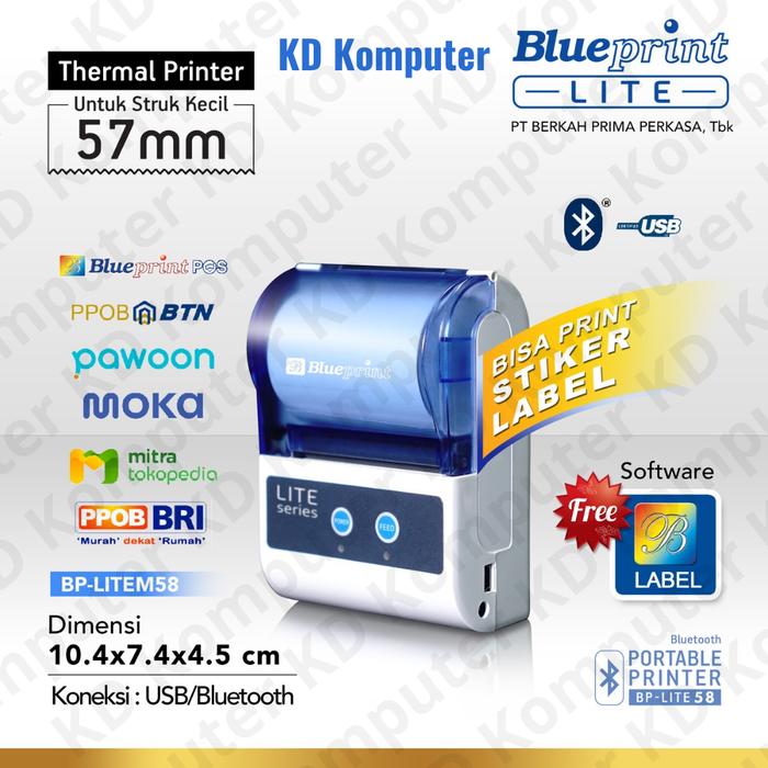 Gambar Blueprint Lite Printer Thermal Bluetooth BP-LITE 58 PORTABLE dari KD Komputer undefined Tokopedia
