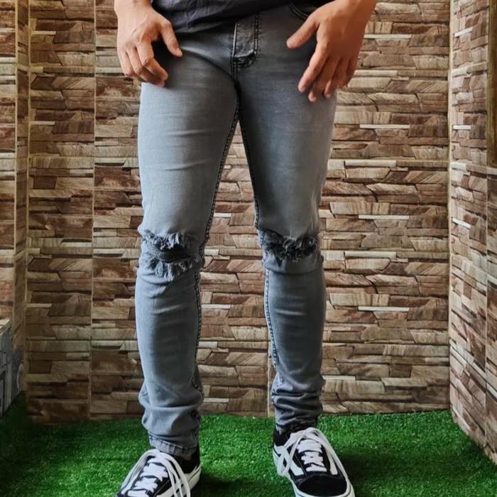 Gambar Celana ripped jeans sobek lutut pria cowok slimfit skinny terbaru - Jeans 2, 34 dari Mister big store undefined Tokopedia