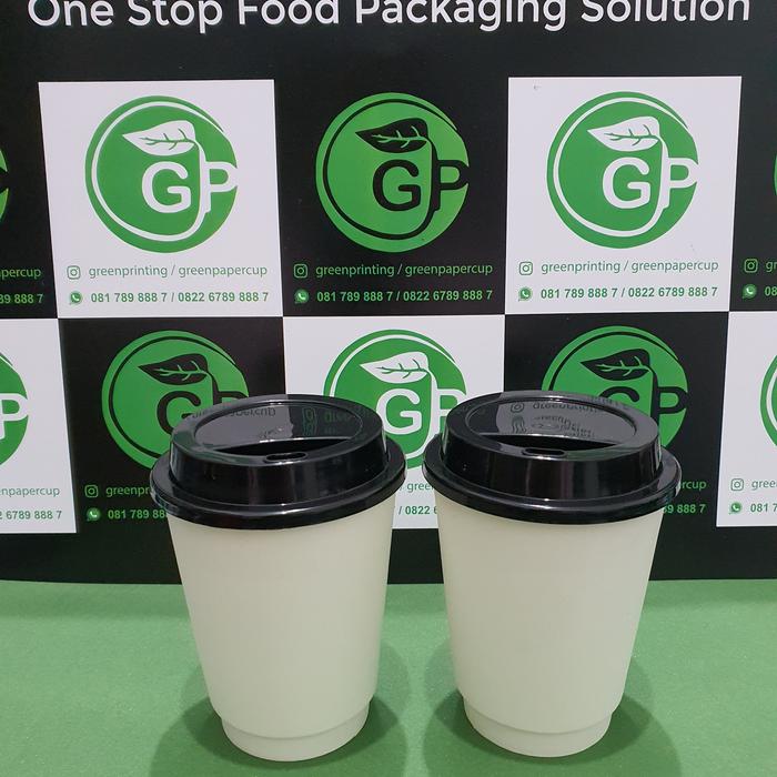 Jual Papercup double wall 8 oz Putih + Tutup Injection Hitam (50Pcs ...