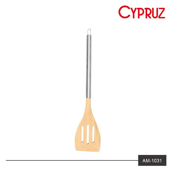 Gambar Spatula Cypruz AM-1031 Slotted Turner Sutil Kayu Gagang Stainless 36cm dari Multi Retail Indonesia undefined Tokopedia