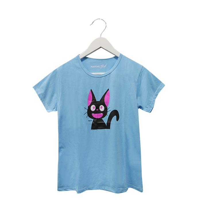 Gambar Habitat Girl - Black Cat T-Shirt - Kaos Katun Cream Sablon Rubber - Biru Muda dari Mal Golden Truly Store Kota Administrasi Jakarta Utara Tokopedia