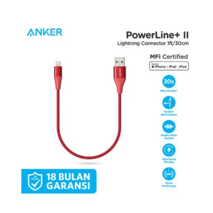 Gambar Kabel Charger Anker PowerLine+ II with Lightning 1ft - A8451 - Merah dari Anker Official Bandung undefined Tokopedia