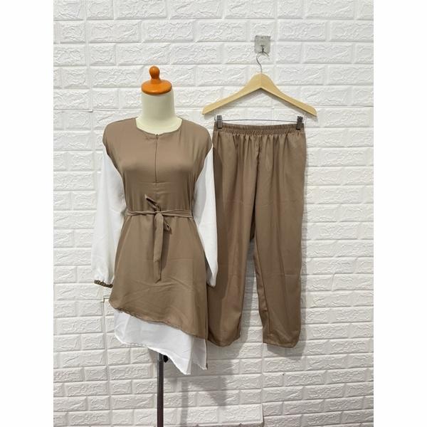 Gambar Setelan Wanita Premium Import Set ZAHRA Setelan Tunik Celana Wanita HQ - cappucino dari HotLho Online Shop undefined Tokopedia