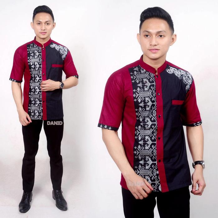 Gambar Baju Koko Bordir Kombinasi Batik Pekalongan - merah-Pdk, XL dari Akhsyamuslim undefined Tokopedia