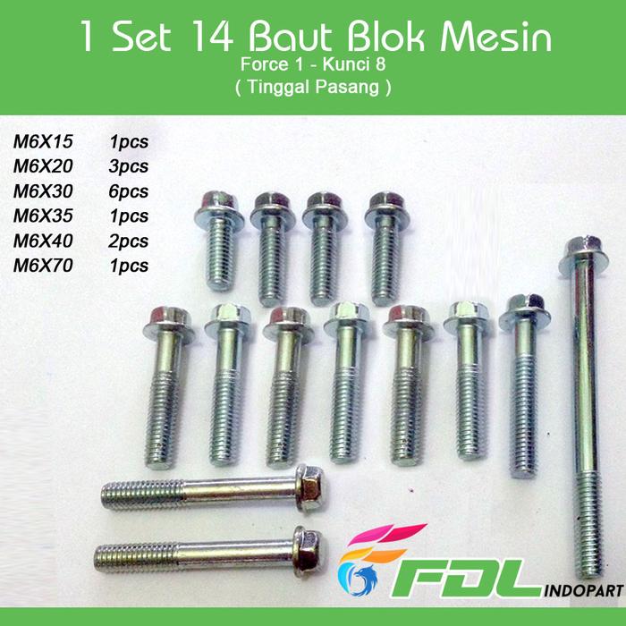 Gambar [ PAKET ] 1 SET 14 BAUT -BLOK MESIN- KIRI-KANAN MOTOR YAMAHA FORCE 1 dari King Garagge undefined Tokopedia